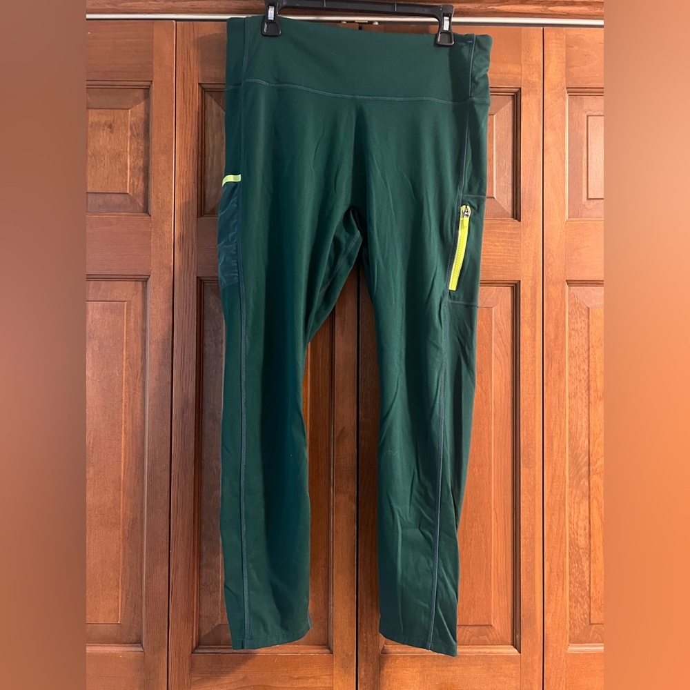 Fabletics Green Leggings with Yellow Accents